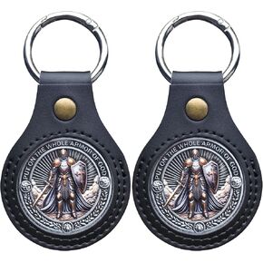 2PCS Premium Leather Christian Challenge حامل عملة - سلسلة مفاتيح مصنوعة يدويًا لعملات معدنية 1.60 بوصة - يعرض كلا الجانبين من الرموز الرموز - PVC المقاومة للخدش المقاومة للماء