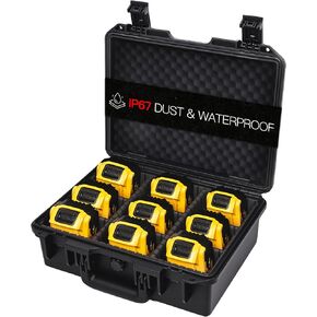 Waterproof Storage Case for Dewalt Milwaukee M18 M12 Battery with 9 Adjustable EVA Dividers, Battery Organizer for Large Battery & Charger, Hard Shell Power Tool Lithium-Ion Batteries Case