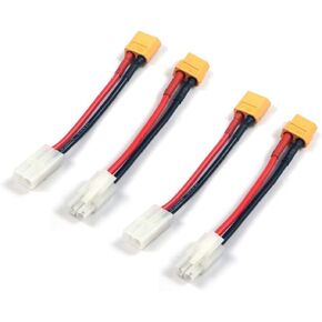 2 Pairs Big Tamiya Style Connector to XT60 Connector Plug 10cm 14AWG Soft Silicone Wire Conversion Connector Adapter Cable for RC Hobby Model Speed Racing ECS Lipo/NiMH Battery, Yellow & White