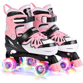 Nemone 4 Size Light Up up Skates for Girls ، Skates Butterfly Roller للأطفال الذين تتراوح أعمارهم بين 4-6 5-8 6-12 8-12.