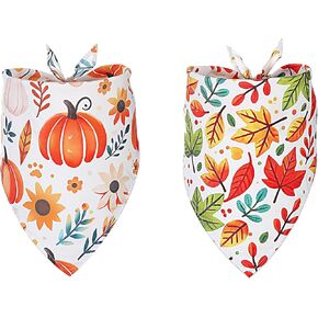 Fall Dog Bandanas - عصابات الخريف الكبيرة للكلاب الكبيرة ذات الأوراق الساقطة وأنماط اليقطين - مجموعة من 2