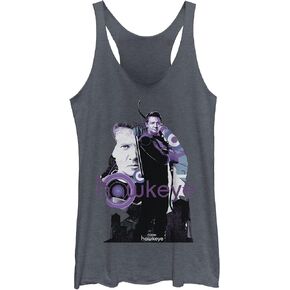 Marvel Hawkeye Silhouette Poster Fill Juniors Tri Blend Tank, Navy Blue Heather, XX-Large