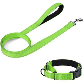 6FT x 3/4" Dog Leash and Collar (10-12"), Reflective, Green