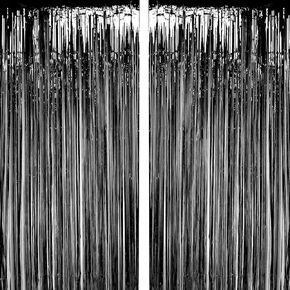 CCINEE Metallic Tinsel Champagne 2 Packs of 3ftX8ft Foil Fringe Curtains for Birthday Party Photo Backdrop Decoration