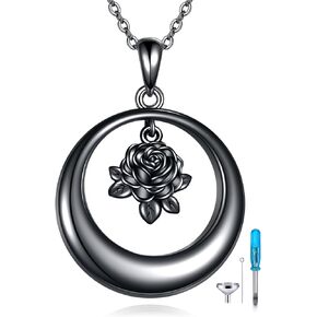 AOBOCO Sterling Silver Heart Urn Necklace for Ashes Womens Rose Cremation Jewelry