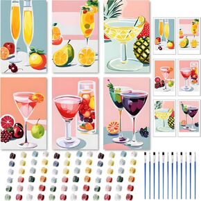 Humyoun 6 Pack Cocktail Paint by Numbers Kit for Adults Beginners 12 x 16 Inch DIY Summer Vintage Acrylic Paint by Number Kits on Canvas Without Frame for Home Wall Decor