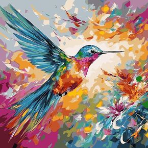 Lcozx Paint بأرقام للمبتدئين للبالغين والأطفال ، واللوحة الزيتية الأكريليك DIY بأرقام أرقام ، و Art Hummingbird Diy Paint بأرقام على القماش للهدية ، وتزيين الجدار المنزلي 18x18 بوصة ، رقم 2