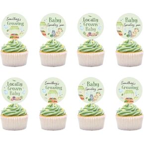 36Pcs Locally Grown Baby Shower Cupcake Toppers, Vegetables Fruit Farmer's Market Decoration Green Baby Sprouting Soon Cake Picks for Something Is Growing Farm Fruit Theme Baby Shower Party