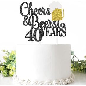 هتافات وبيرز إلى 40 عامًا من الكعكة ، كعكة عيد ميلاد سعيد 40 ، لوازم حفل الذكرى الأربعين ، اللوازم السوداء اللامعة