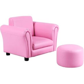 Costzon Kids Couch with Footstool, Children's Sofa with ASTM & CPSIA Certification, Mini Couch for Toddler w/Load-Bearing of 100LBS, Armchair w/Armrest and Backrest for Baby Boys Girls Gifts (Black) in Kuwait