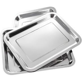 Stainless Steel Tray - Narkysus 2 Pack Stainless Steel Dental Lab Tray 13.5'' X 10'' Flat Metal Tray Tool for Lab Dental Instrument Bathroom Organizer Tattoo Station Tattoo Supplies