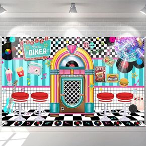 Avezano 50s Retro Diner Party Backdrop 50s Retro Rock and Roll Diner Classic Party Decoration Banner 1950s Sock Hop Party Decor