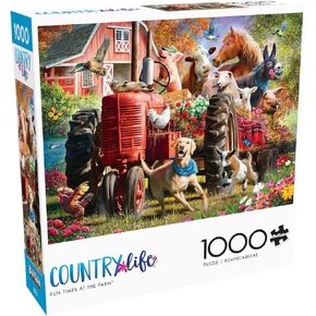 Buffalo Games - Larry Jones - Fun Times at the Farm - 1000 قطعة بانورامزو للألغاز للبالغين - اللغز الذي يثقل بالتحديات مثالية لليالي اللعبة - الحجم النهائي هو 26.75 × 19.75