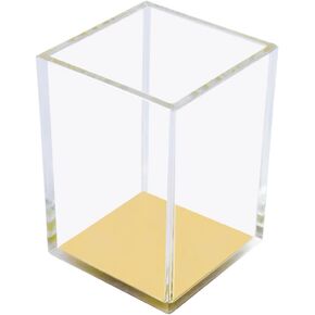 Mei yi Tian Clear Acrylic Pencil Pen Pen Cup مع أسفل الذهب الأصفر ، وملحقات المكتب مكياج فرشاة فرشاة التصميم الحديثة منظم سطح المكتب لتخزين المكتب كونترتوب