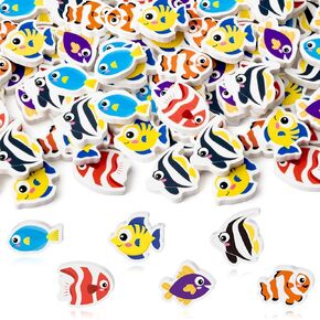 Cjiangpo 120pcs الأسماك الاستوائية محايات صغيرة للأطفال بشكل كبير ، لطيف Sean Animal Pency Rubber Eraser Desk Pet متنوع الحفل الصيفي الحفلات الحشو الدراسية مكافآت الطالب الواجب المنزلي الهدايا
