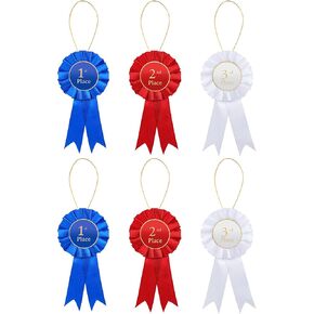 6 PCS SATIN SATIN RIBBON AWRET RIBBON ROSETTE SET 1st 2nd Place Place Rosette Resette Ribbons Blue Red Red and White Arbbons Bize Bize Ribbons Honorable Medal Shrit