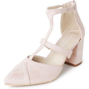 J. Adams Michelle Women's Chunky Block Heel Pointed Toe T-Strap Dress Shoes - Elegant Suede Pumps for Office & Party in Kuwait