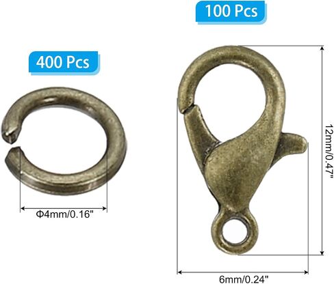 PATIKIL Jewelry Making Accessories Set, 100 Pcs Lobster Clasp 400 Pcs Open Jump Ring for Jewelry DIY, Bronze in Saudi Arabia