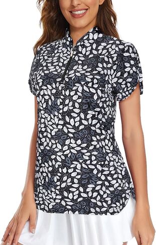 Viracy المرأة قمصان غولف قصيرة الأكمام الجانب انقسامات فضفاضة المناسب 1/4 زمم قميص بولو حماية من الأشعة فوق البنفسجية سريعة الجافة ملابس علوية رياضية in Kuwait