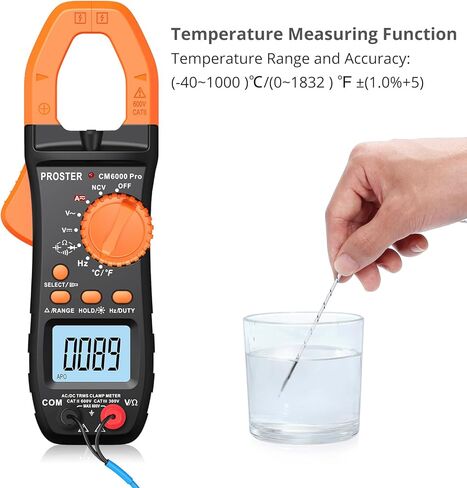Proster Digital Clamp Meter TRMS 6000counts، 800A DC AC الحالي AC / DC الجهد NCV استمرارية السعة المقاومة تردد الصمام الثنائي هرتز اختبار، مع 1 زوج يؤدي اختبار 1 زوج مقاطع التمساح in Kuwait