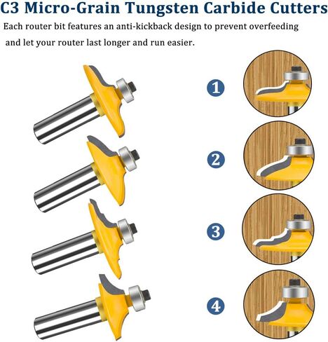 TAIWAIN 1/4 Shank Router Bit Set 43 PCS, Round Over Raised Panel Cabinet Door Rail and Stile Router Bits, Wood Milling Tool, Groove Tongue Cutter Tool for Woodworking (FH-04) in Kuwait