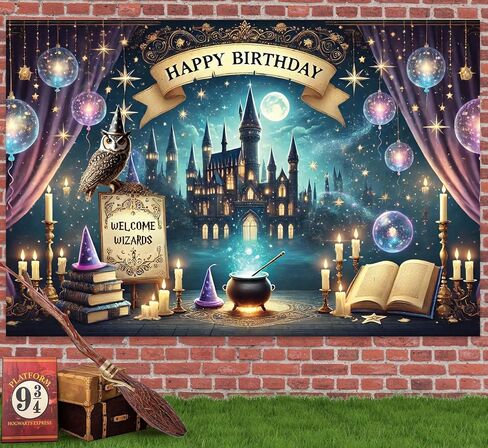 Wizard Happy Birthday Banner Wizard Happy Birthday Backdrop 6x4ft Wizard Party Decorations Magical Birthday Decorations Magical Party Decorations Wizard Backdrop Wizard Props for Room Decorations in Saudi Arabia