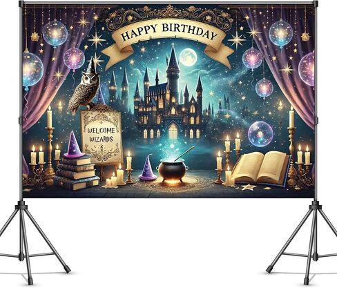 Wizard Happy Birthday Banner Wizard Happy Birthday Backdrop 6x4ft Wizard Party Decorations Magical Birthday Decorations Magical Party Decorations Wizard Backdrop Wizard Props for Room Decorations in Saudi Arabia
