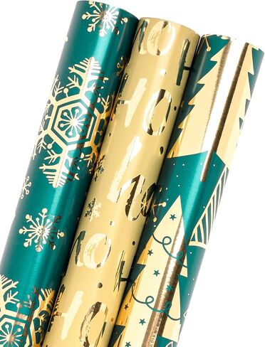 MAYPLUSS Christmas Wrapping Paper Roll - Mini Roll - 17 inch X 120 inch Per roll - 3 Different Green Design with Glitter Metallic Foil Shine (42.3 sq.ft.ttl) in Saudi Arabia