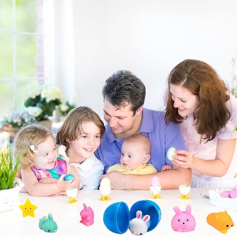 24 PCS Easter Eggs Filled with Squishy Toys, Easter Basket Stuffers for Toddler Boys Girls, Plastic Easter Eggs Filler Kawaii Stuff Squishy Easter Gifts for Kids, Easter Egg Hunt Party Favor in Kuwait