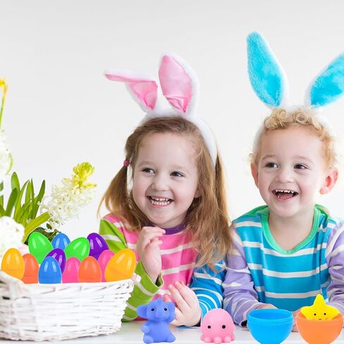 24 PCS Easter Eggs Filled with Squishy Toys, Easter Basket Stuffers for Toddler Boys Girls, Plastic Easter Eggs Filler Kawaii Stuff Squishy Easter Gifts for Kids, Easter Egg Hunt Party Favor in Kuwait