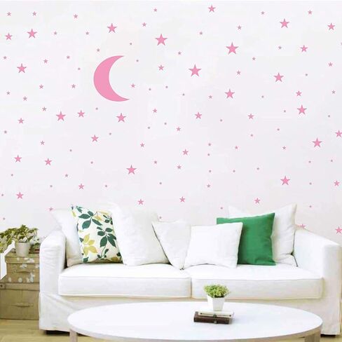 Allazone Moon and Stars Wall Decal Vinyl Sticker, Removable Vinyl Wall Stickers for Baby Room, DIY Wall Decoration, Home Decoration (White) in Kuwait