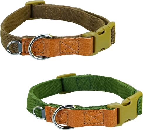 Fashion 2 Pieces Soft Polyester Cotton Dog Collar Puppy Collar with Expanding Small D-Ring Design for Medium Dogs Large Dogs - GreenBrown - M in Saudi Arabia