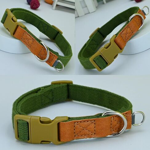 Fashion 2 Pieces Soft Polyester Cotton Dog Collar Puppy Collar with Expanding Small D-Ring Design for Medium Dogs Large Dogs - GreenBrown - M in Saudi Arabia