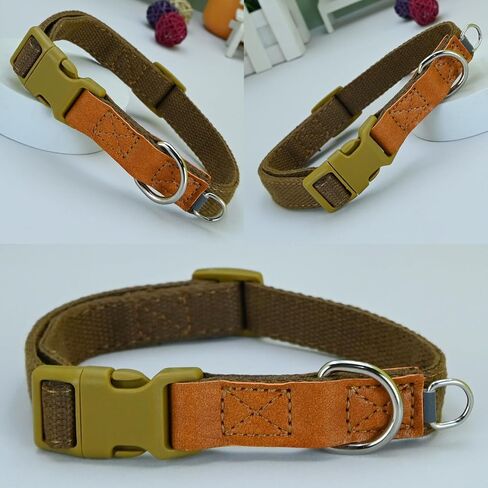 Fashion 2 Pieces Soft Polyester Cotton Dog Collar Puppy Collar with Expanding Small D-Ring Design for Medium Dogs Large Dogs - GreenBrown - M in Saudi Arabia