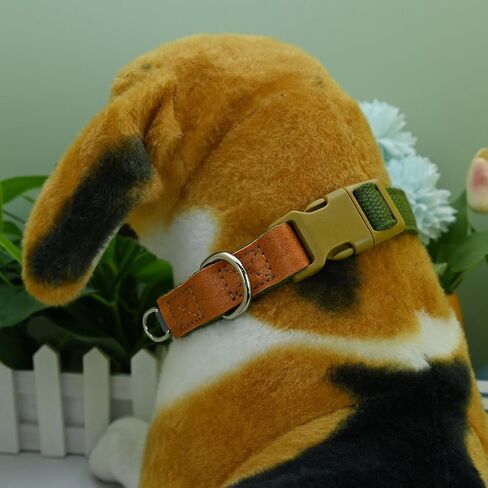 Fashion 2 Pieces Soft Polyester Cotton Dog Collar Puppy Collar with Expanding Small D-Ring Design for Medium Dogs Large Dogs - GreenBrown - M in Saudi Arabia