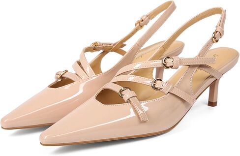 Womens Low Kitten Heel Pumps Stylish Pointed Toe Sandals Classical Slingback Slip On Buckle Shoes for Women in Saudi Arabia