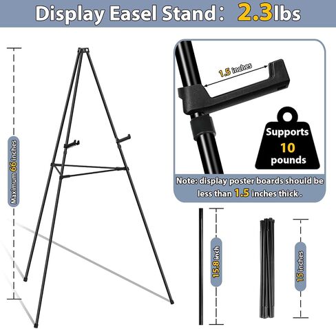 Easel Stand for Sign Picture Stands for Display, Portable Photo Stand Floor Standing Tripod Black Easel, Welcome Board Stand for Wedding, Poster, Supports 10 pounds in Kuwait