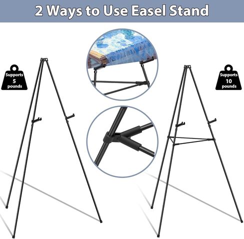 Easel Stand for Sign Picture Stands for Display, Portable Photo Stand Floor Standing Tripod Black Easel, Welcome Board Stand for Wedding, Poster, Supports 10 pounds in Kuwait
