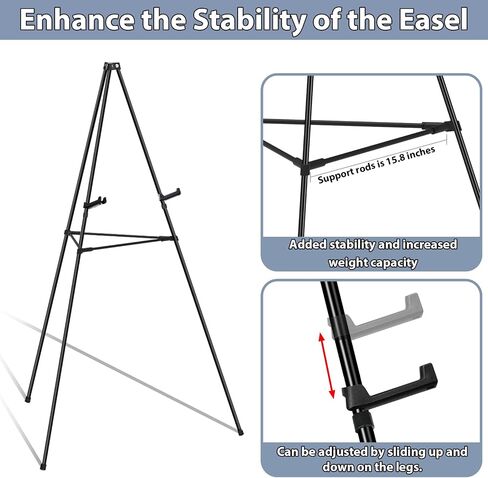 Easel Stand for Sign Picture Stands for Display, Portable Photo Stand Floor Standing Tripod Black Easel, Welcome Board Stand for Wedding, Poster, Supports 10 pounds in Kuwait