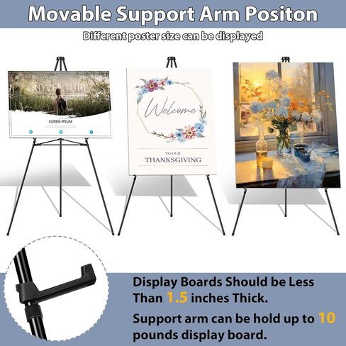 Easel Stand for Sign Picture Stands for Display, Portable Photo Stand Floor Standing Tripod Black Easel, Welcome Board Stand for Wedding, Poster, Supports 10 pounds in Kuwait