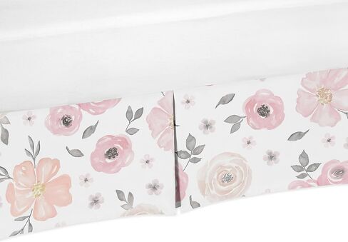 Sweet Jojo Designs Blush Pink Boho Shabby Chic Floral Girl Baby Crib Skirt – Bed Dust Ruffle Bedskirt for Nursery Off White Ivory Bohemian Vintage Watercolor Flower Elegant Pastel Light Fringe Tassel in Kuwait