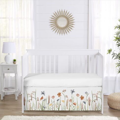 Sweet Jojo Designs Blush Pink Boho Shabby Chic Floral Girl Baby Crib Skirt – Bed Dust Ruffle Bedskirt for Nursery Off White Ivory Bohemian Vintage Watercolor Flower Elegant Pastel Light Fringe Tassel in Kuwait