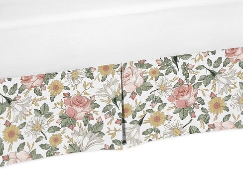 Sweet Jojo Designs Blush Pink Boho Shabby Chic Floral Girl Baby Crib Skirt – Bed Dust Ruffle Bedskirt for Nursery Off White Ivory Bohemian Vintage Watercolor Flower Elegant Pastel Light Fringe Tassel in Kuwait