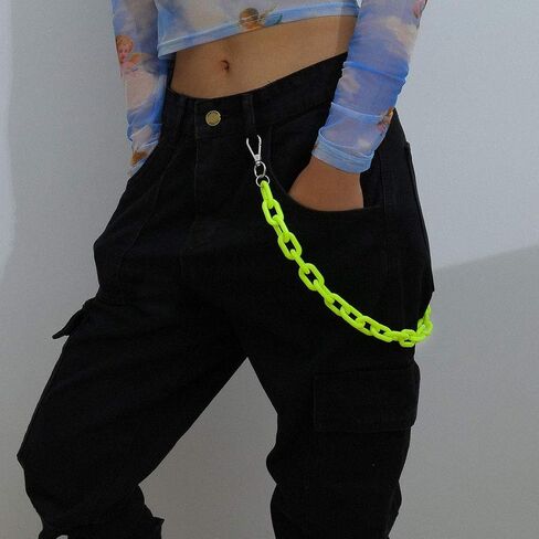 باونزي هيب هوب جينز سروال سلسلة الشرير القوطي للرجال أكريلك لينك محفظة سلسلة للنساء محب محب سميكة محفظة جيب سلاسل مفاتيح حزام خصر سلاسل الجسم الملحقات للبنات (أخضر) in Kuwait