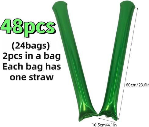 48pcs Round Head Boom Sticks Thunder Sticks Cheering Sticks Team Spirit Plastic Cheerleading Spirit Stick Clapper Inflatable Noise Maker Sports Supply (Metallic Green) in Kuwait