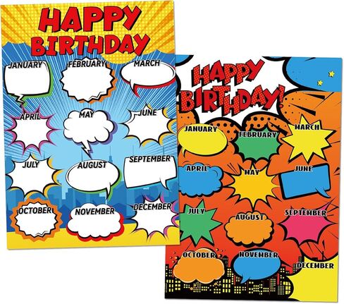 Estune 2 Pcs Happy Birthday Chart Birthday Poster for Classroom Birthday Classroom Calendar Bulletin Board Classroom Decorations for Back to School Supply, 17.5''x12.4'' (Welcome) in Kuwait