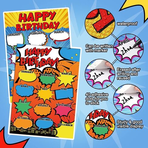 Estune 2 Pcs Happy Birthday Chart Birthday Poster for Classroom Birthday Classroom Calendar Bulletin Board Classroom Decorations for Back to School Supply, 17.5''x12.4'' (Welcome) in Kuwait