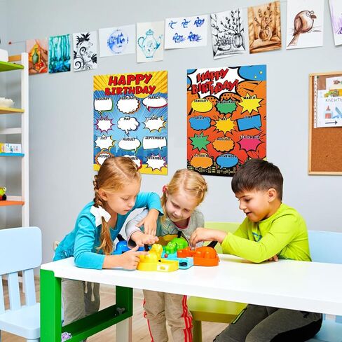 Estune 2 Pcs Happy Birthday Chart Birthday Poster for Classroom Birthday Classroom Calendar Bulletin Board Classroom Decorations for Back to School Supply, 17.5''x12.4'' (Welcome) in Kuwait