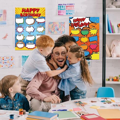 Estune 2 Pcs Happy Birthday Chart Birthday Poster for Classroom Birthday Classroom Calendar Bulletin Board Classroom Decorations for Back to School Supply, 17.5''x12.4'' (Welcome) in Kuwait