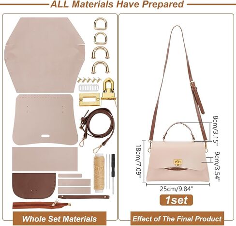 WADORN DIY PU Leather Crossbody Handbag Kit, Shoulder Bag Sewing Kit, Handmade Satchel Making Material for Craft Accessories, Pink in Saudi Arabia